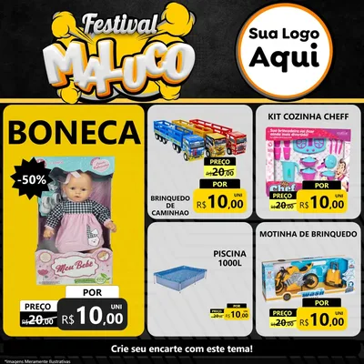 Modelo de Rede Social para Feed Facebook com o tema Festival Maluco para Brinquedos