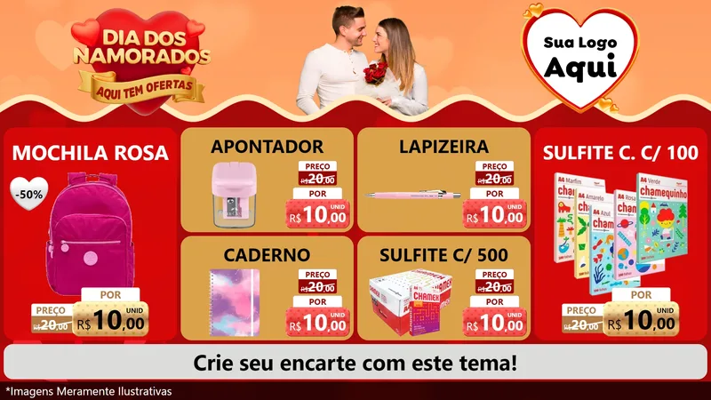 Modelo de TV para TV Horizontal com o tema Dia dos Namorados - Aqui Tem Ofertas para Papelaria