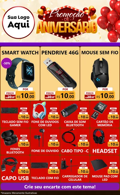 Modelo de Encarte para Encarte Grande com o tema Promoção de Aniversário para Informática