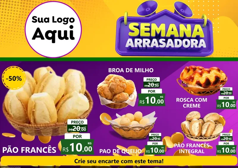 Modelo de Encarte para Encarte A4 Horizontal com o tema Semana Arrasadora para Padaria