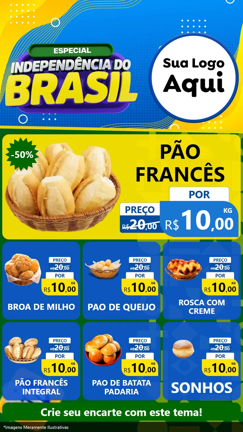 Modelo de Rede Social para Stories com o tema Especial Independência do Brasil para Padaria