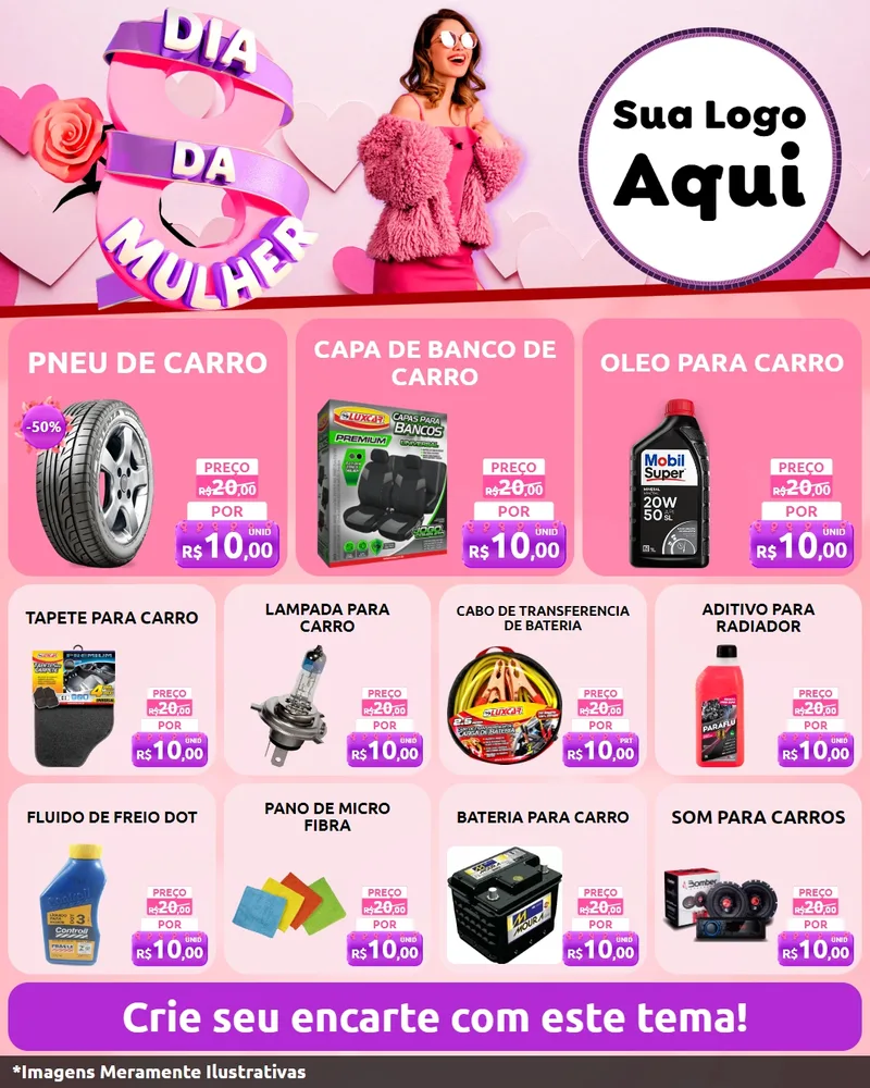 Modelo de Rede Social para Feed Instagram com o tema Dia da Mulher para Auto peças