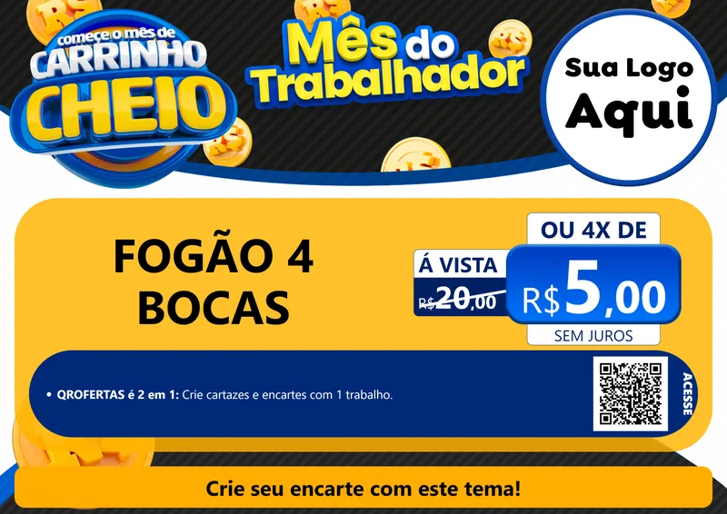 Modelo de Cartaz para Cartaz A4 Horizontal com o tema Comece o Mês de Carrinho Cheio para Móveis e Eletro
