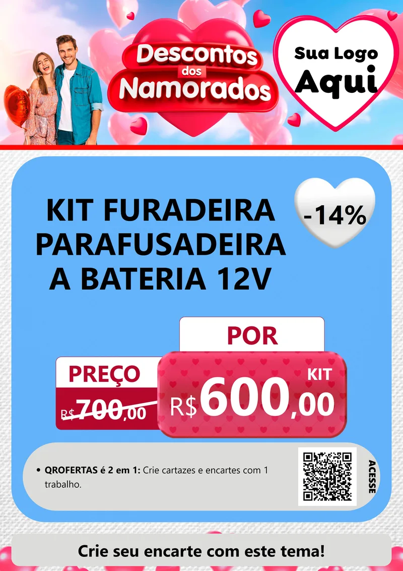 Modelo de Cartaz para Cartaz A4 Vertical com o tema Descontos dos Namorados para Maquinas e Ferramentas