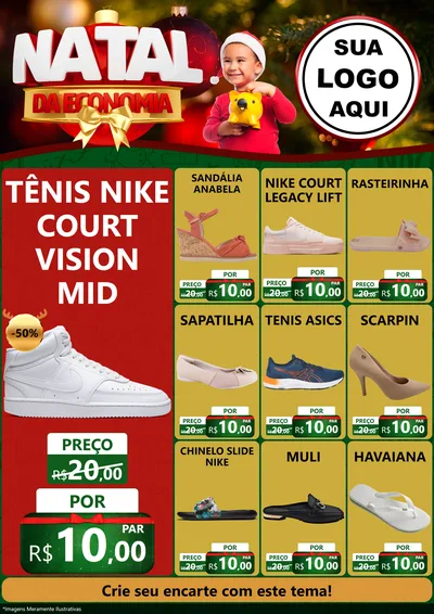 Modelo de Encarte para Encarte A4 Vertical com o tema Natal da Economia para Calçados