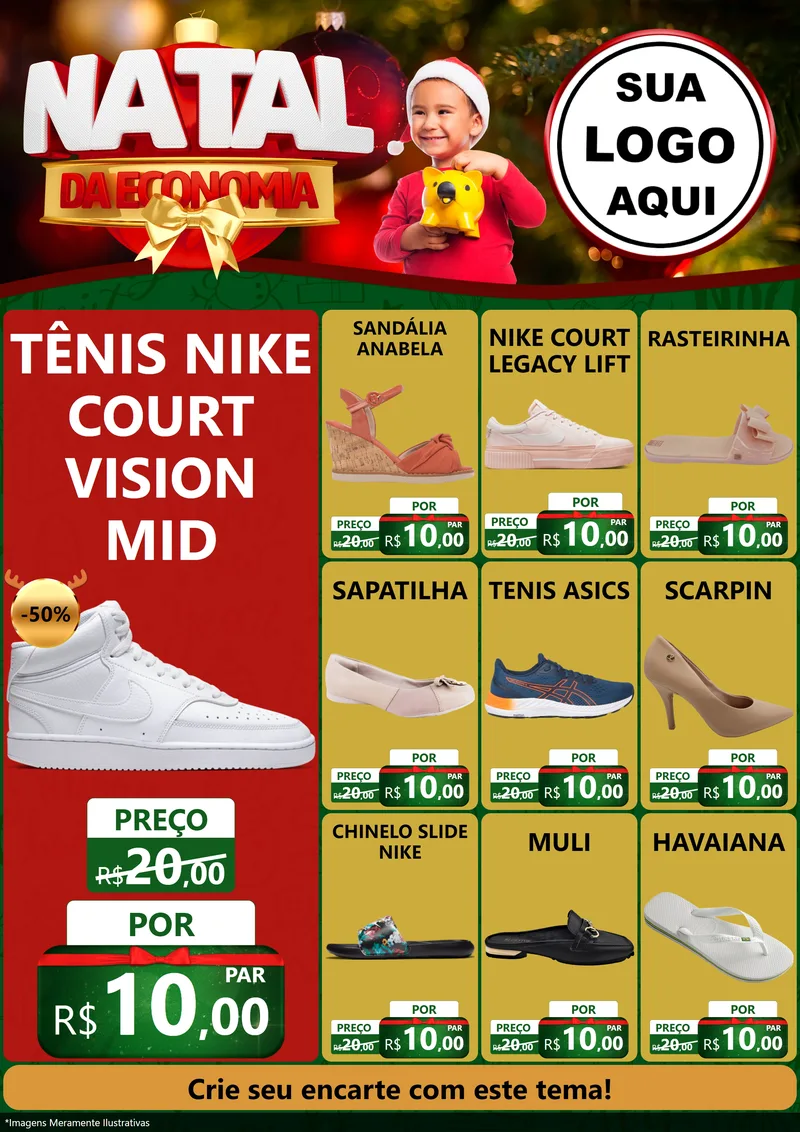 Modelo de Encarte para Encarte A4 Vertical com o tema Natal da Economia para Calçados
