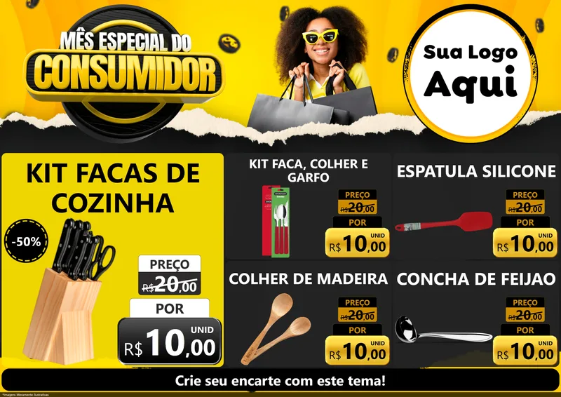 Modelo de Encarte para Encarte A4 Horizontal com o tema Mês Especial do Consumidor para Utilidades Domésticas