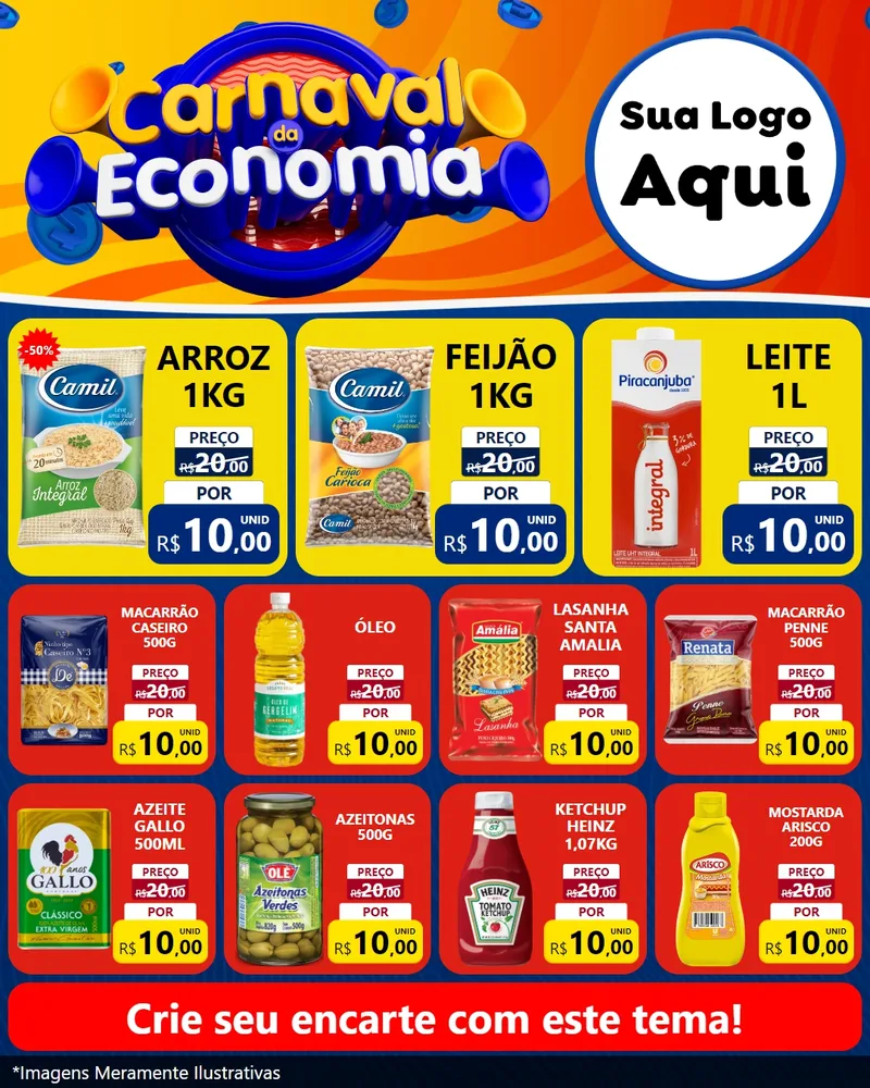 Modelo de Rede Social para Feed Instagram com o tema Carnaval da Economia para Supermercado