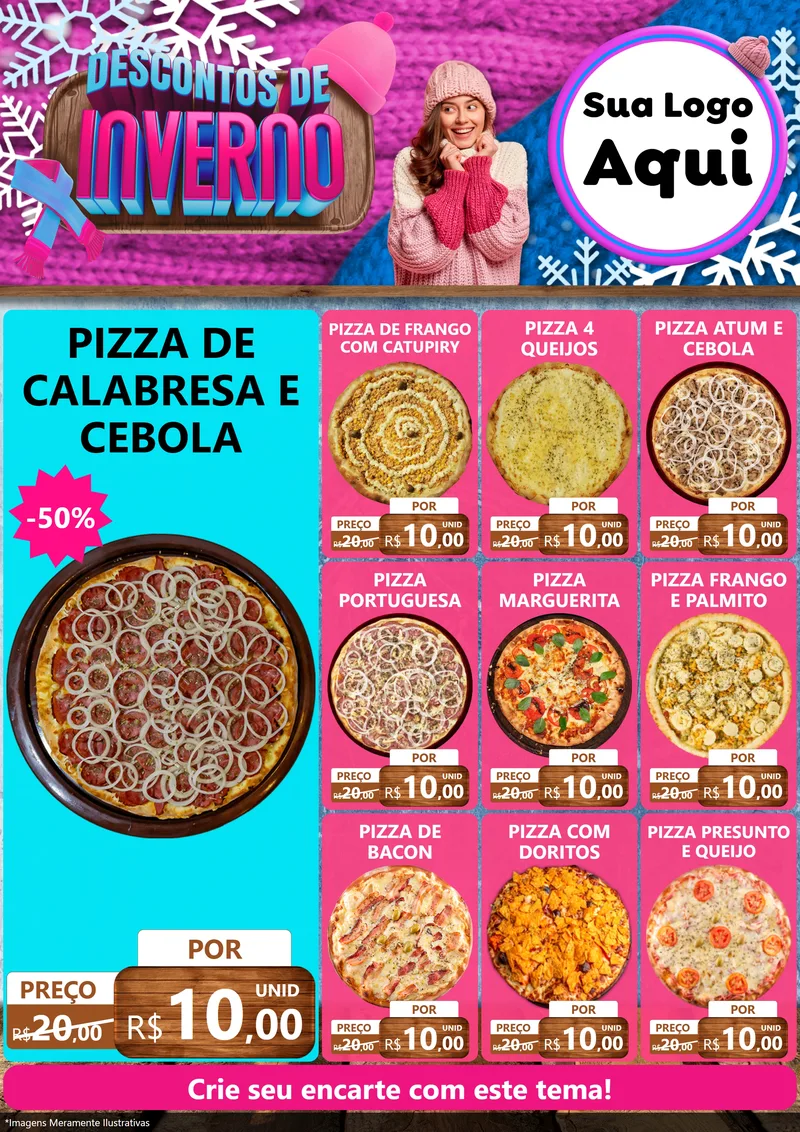 Modelo de Encarte para Encarte A4 Vertical com o tema Descontos de Inverno para Pizzaria