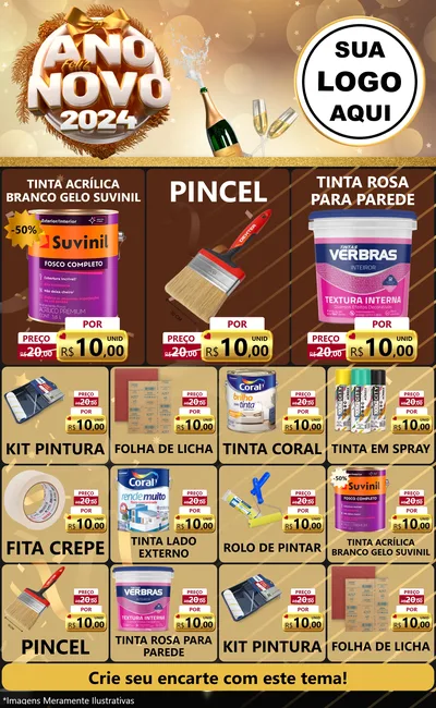 Modelo de Encarte para Encarte Grande com o tema Feliz Ano Novo 2027 para Tintas e Ferramentas