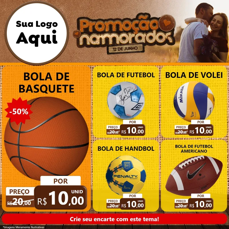 Modelo de Rede Social para Feed Facebook com o tema Promoção Namorados para Artigos Esportivos