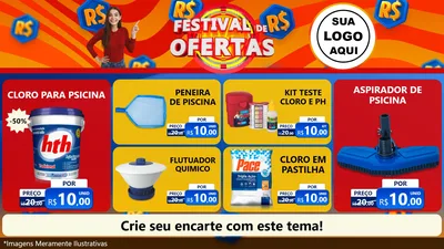 Modelo de TV para TV Horizontal com o tema Festival de Ofertas para Produtos para Piscina