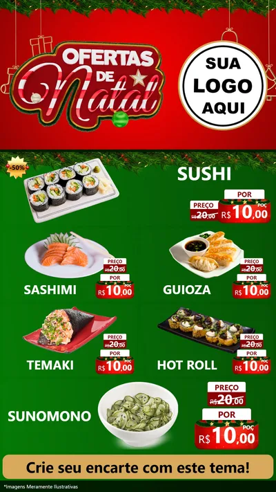 Modelo de TV para TV Vertical com o tema Ofertas de Natal para Comida japonesa