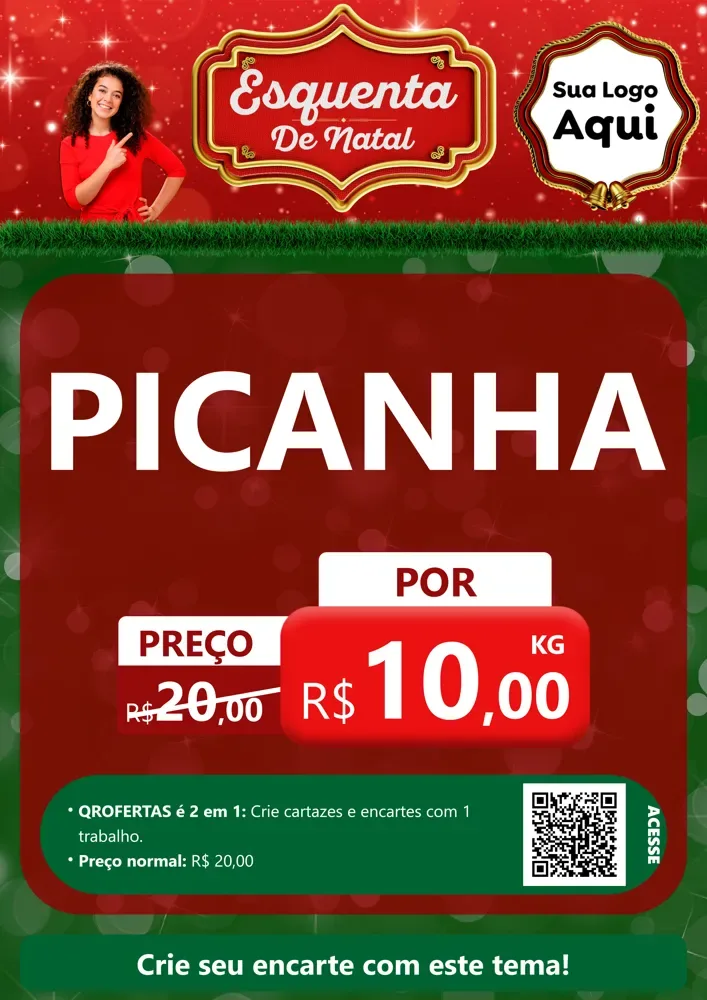 Modelo de Cartaz para Cartaz A4 Vertical com o tema Esquenta de Natal para Açougue