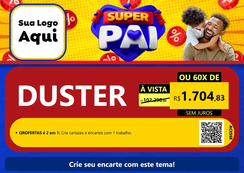 Modelo de Cartaz para Cartaz A4 Horizontal com o tema Super Pai para Concessionaria de Carros