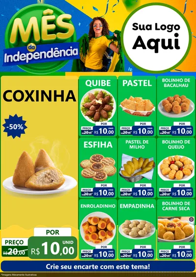 Modelo de Encarte para Encarte A4 Vertical com o tema Mês da Independência para Salgadaria