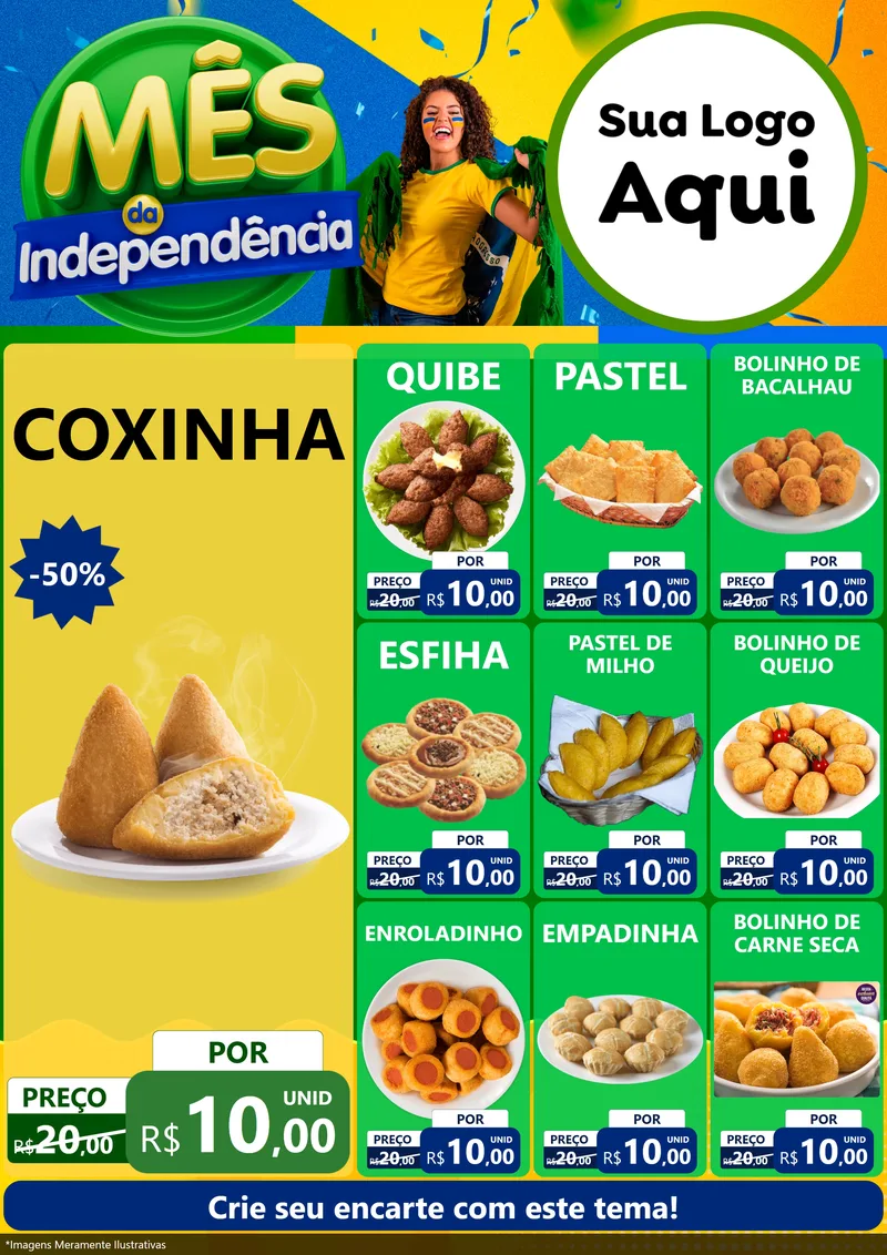 Modelo de Encarte para Encarte A4 Vertical com o tema Mês da Independência para Salgadaria