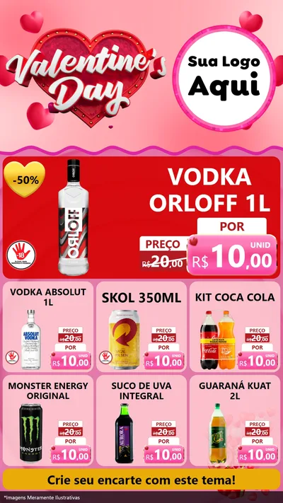 Modelo de Rede Social para Stories com o tema Valentine's Day para Distribuidora de bebidas