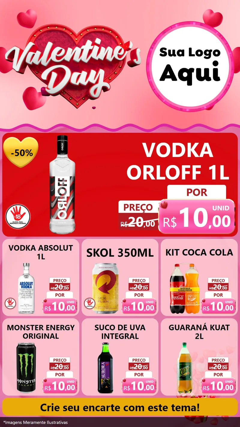 Modelo de Rede Social para Stories com o tema Valentine's Day para Distribuidora de bebidas