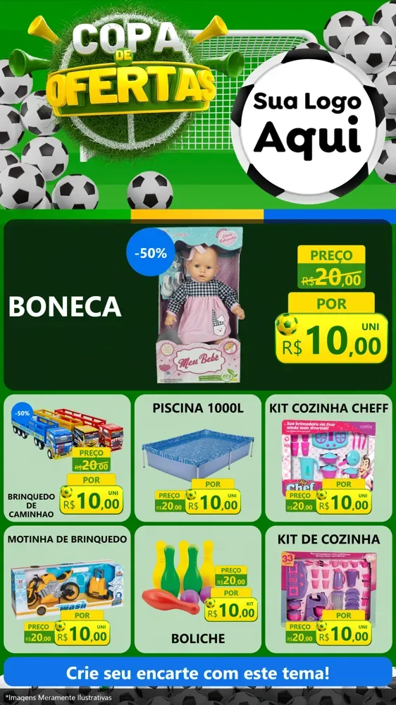 Modelo de Rede Social para Stories com o tema Copa De Ofertas para Brinquedos