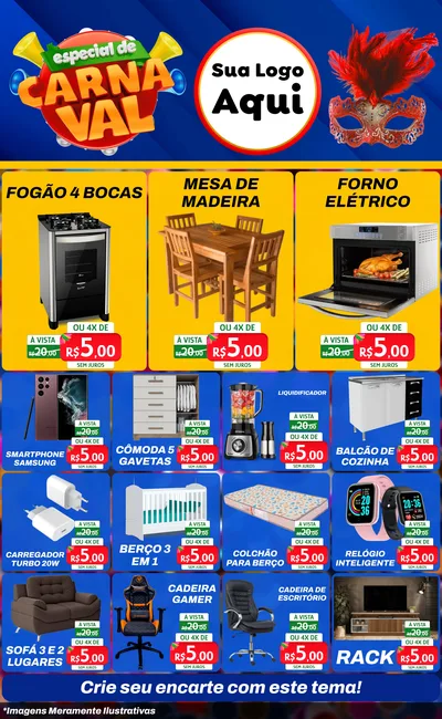 Modelo de Encarte para Encarte Grande com o tema Especial de Carnaval para Móveis e Eletro
