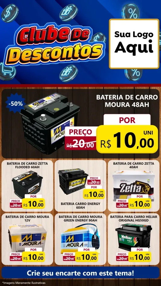 Modelo de Rede Social para Stories com o tema Clube de Descontos para Baterias Elétricas