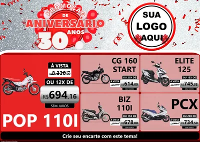 Modelo de Encarte para Encarte A4 Horizontal com o tema Promoção de Aniversário - 30 Anos para Concessionaria de Motos