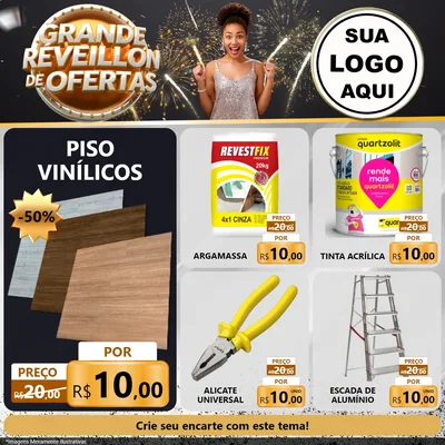 Modelo de Rede Social para Feed Facebook com o tema Grande Réveillon de Ofertas para Material para Construção
