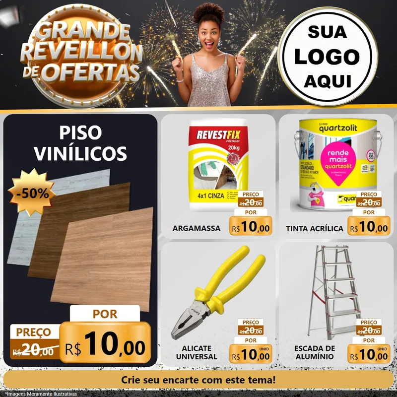 Modelo de Rede Social para Feed Facebook com o tema Grande Réveillon de Ofertas para Material para Construção