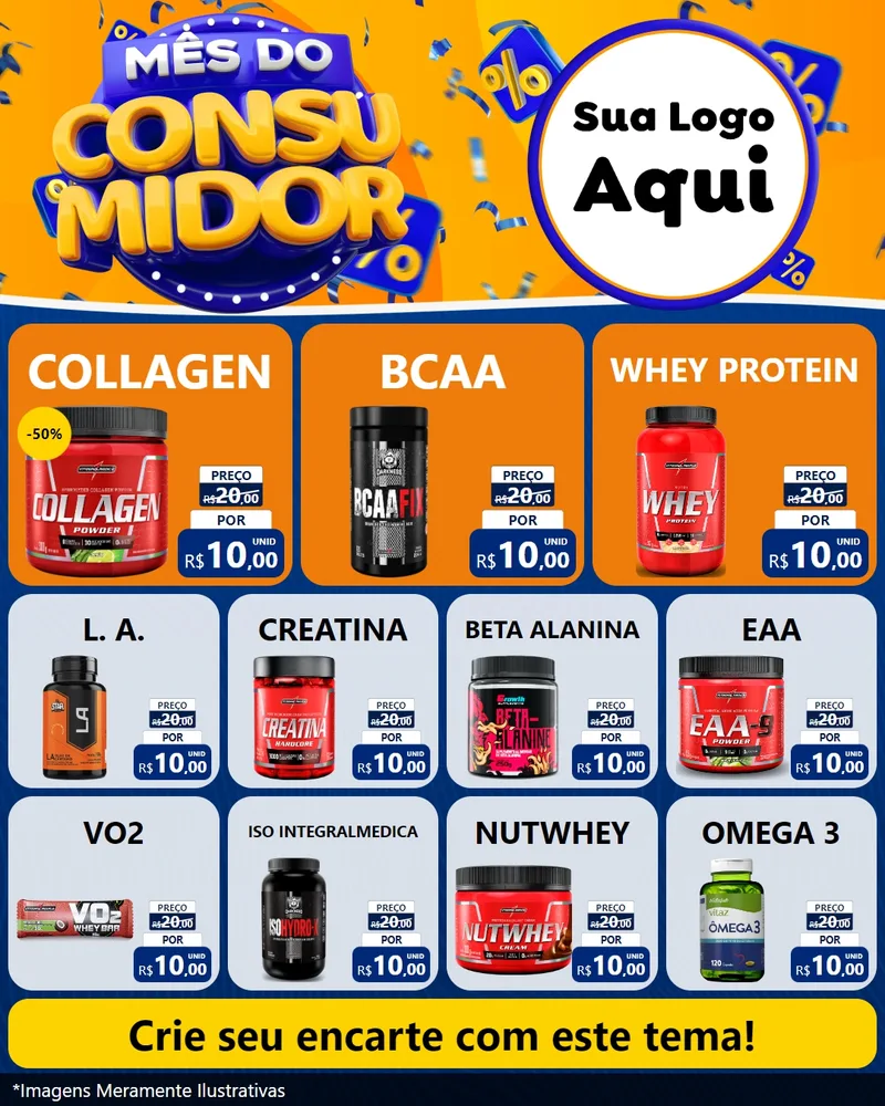Modelo de Rede Social para Feed Instagram com o tema Mês do Consumidor para Suplementos alimentares