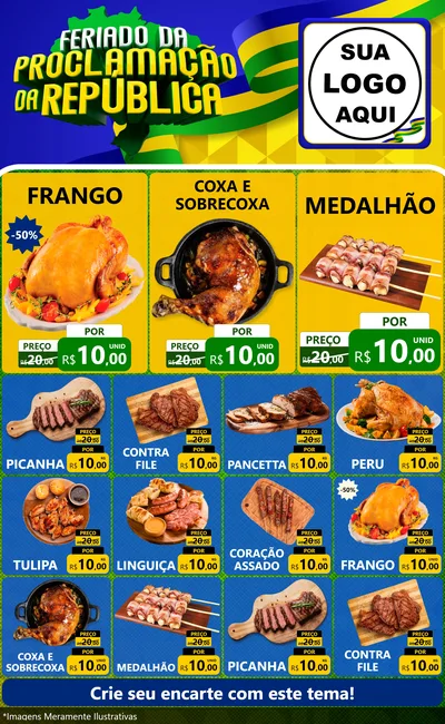 Modelo de Encarte para Encarte Grande com o tema Feriado da Proclamação da República para Assados