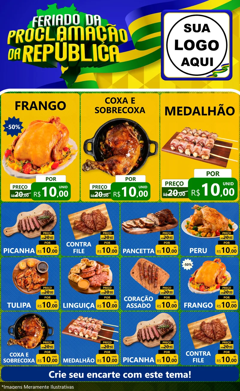 Modelo de Encarte para Encarte Grande com o tema Feriado da Proclamação da República para Assados