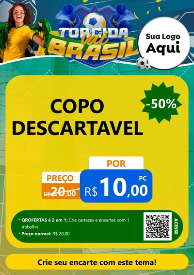 Modelo de Cartaz para Cartaz A4 Vertical com o tema Torcida Vai Brasil - Copa para Embalagens
