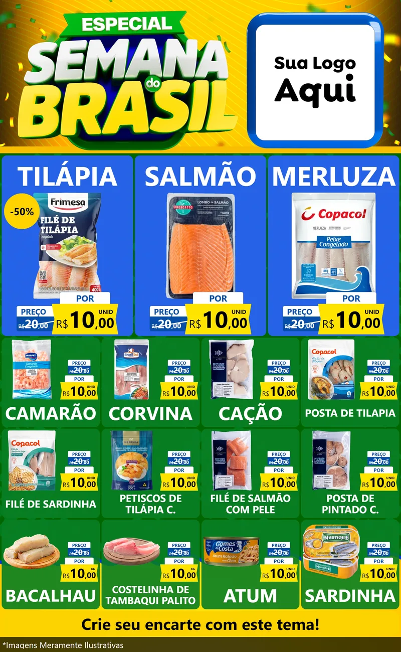 Modelo de Encarte para Encarte Grande com o tema Especial Semana do Brasil para Peixaria