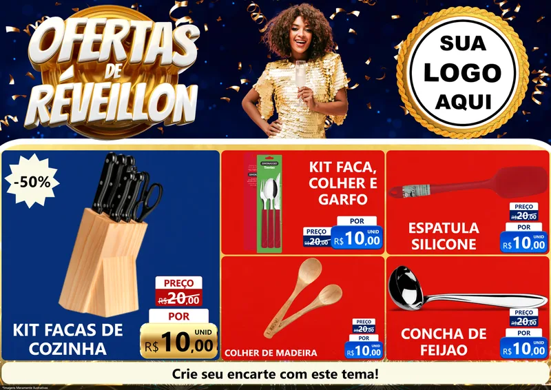 Modelo de Encarte para Encarte A4 Horizontal com o tema Ofertas de Réveillon para Utilidades Domésticas