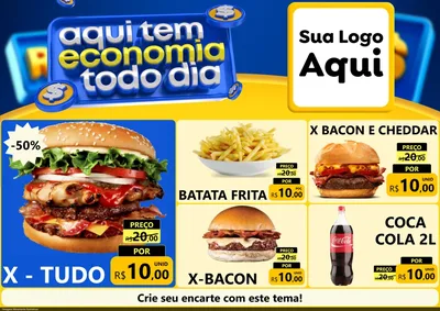 Modelo de Encarte para Encarte A4 Horizontal com o tema Aqui Tem Economia Todo Dia para Hamburgueria