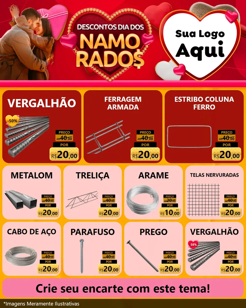 Modelo de Rede Social para Feed Instagram com o tema Descontos Dia dos Namorados para Ferragens