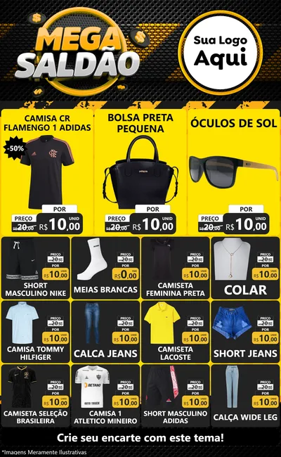 Modelo de Encarte para Encarte Grande com o tema Mega Saldão para Roupas e acessórios