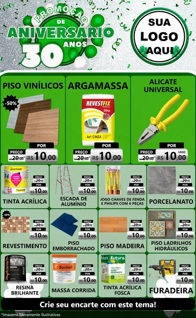Modelo de Encarte para Encarte Grande com o tema Promoção de Aniversário - 30 Anos para Material para Construção