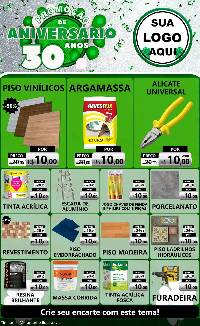 Modelo de Encarte para Encarte Grande com o tema Promoção de Aniversário - 30 Anos para Material para Construção