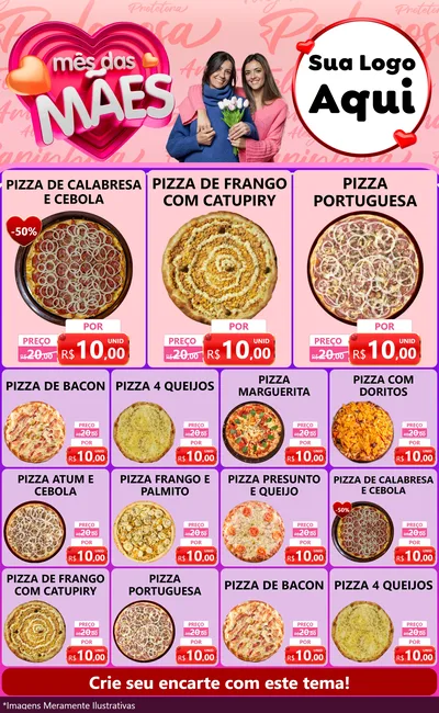 Modelo de Encarte para Encarte Grande com o tema Mês Das Mães para Pizzaria