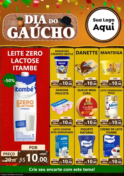 Modelo de Encarte para Encarte A4 Vertical com o tema Dia do Gaúcho para Frios e Laticínios