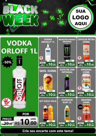 Modelo de Encarte para Encarte A4 Vertical com o tema Black Week para Distribuidora de bebidas