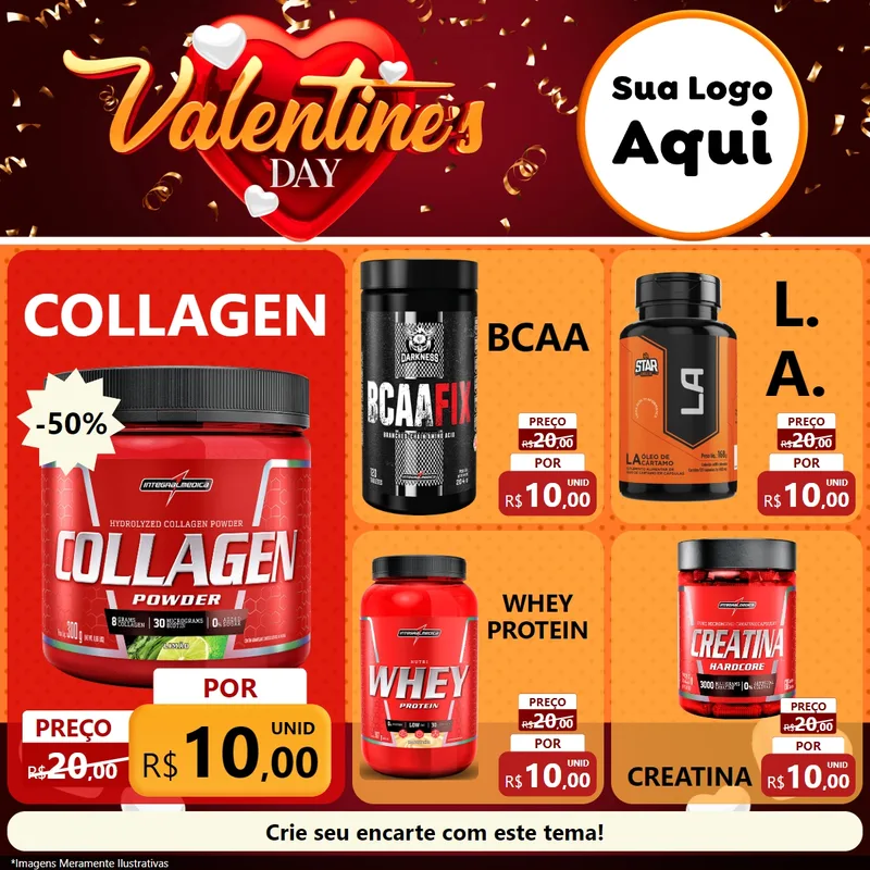 Modelo de Rede Social para Feed Facebook com o tema Valentine's Day para Suplementos alimentares
