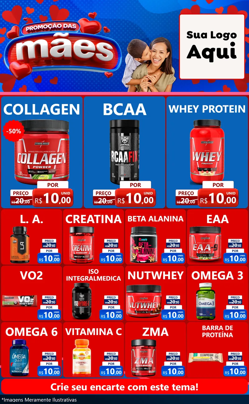 Modelo de Encarte para Encarte Grande com o tema Promoção das Mães para Suplementos alimentares