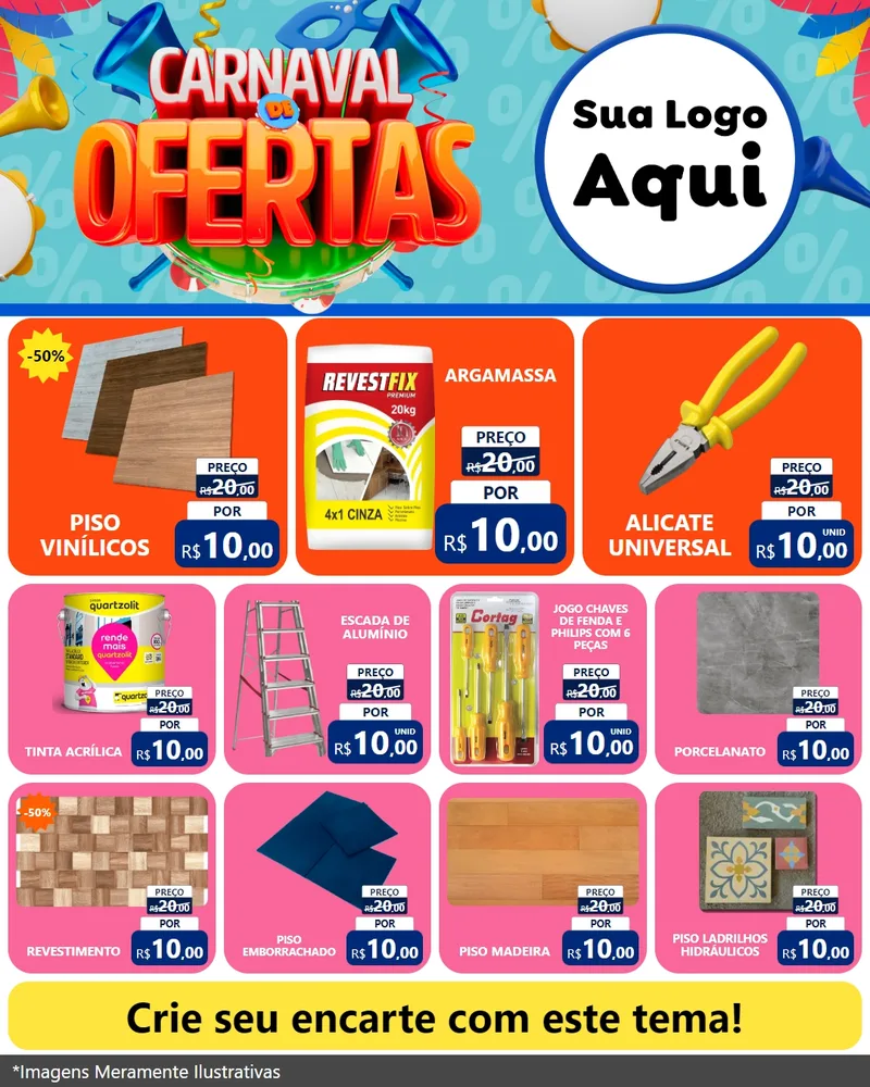Modelo de Rede Social para Feed Instagram com o tema Carnaval de Ofertas para Material para Construção