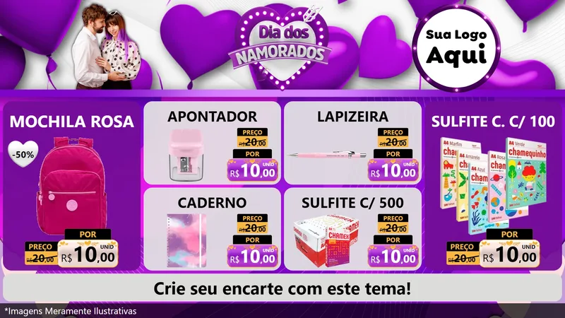 Modelo de TV para TV Horizontal com o tema Dia dos Namorados para Papelaria