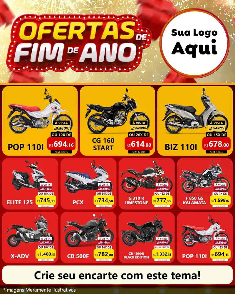 Modelo de Rede Social para Feed Instagram com o tema Ofertas de Fim de Ano para Concessionaria de Motos