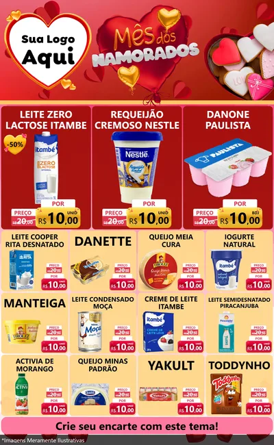 Modelo de Encarte para Encarte Grande com o tema Mês dos Namorados para Frios e Laticínios
