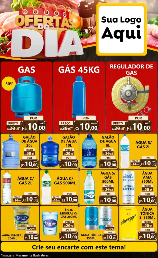 Modelo de Encarte para Encarte Grande com o tema Ofertas do Dia para Água e gás